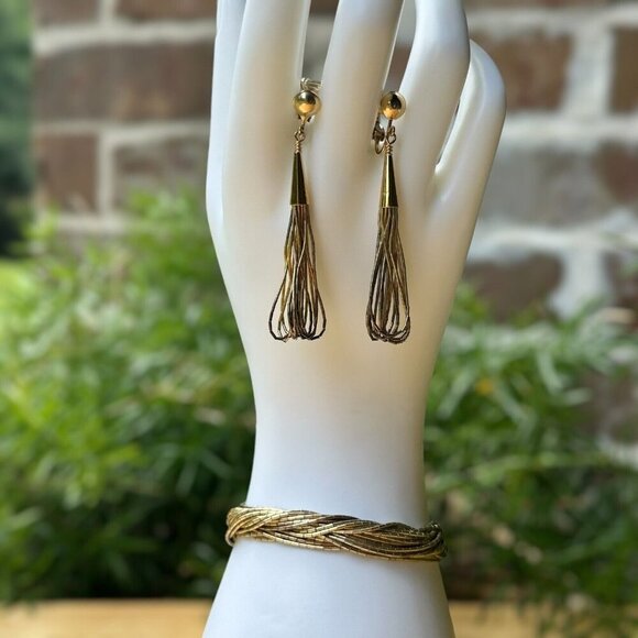 VTG Zuni Liquid Silver‎ Gold Plated Bracelet + Earrings Stamped Sterling & LC - Picture 12 of 12